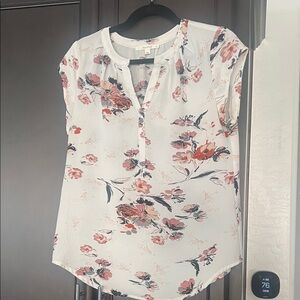 fun 2 fun White Blouse with Coral and Blush Floral Print